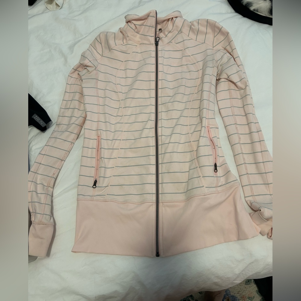 Lululemon pink and silver stripe zip up jacket sz 10